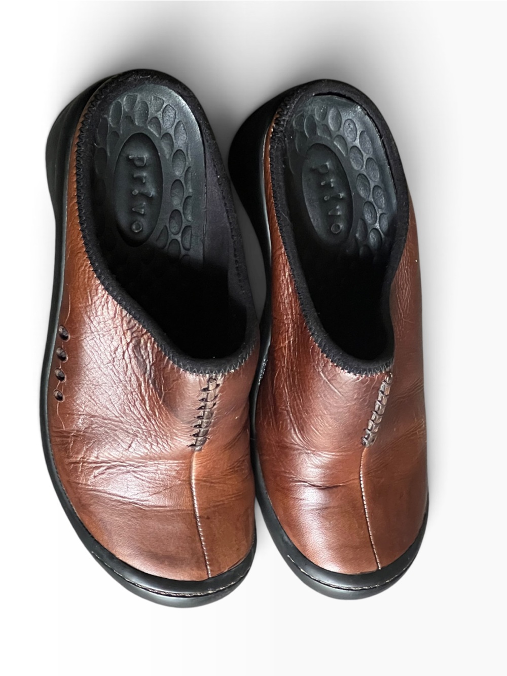 Clarks Privo Brown Black Leather Wedge Mules Size 7